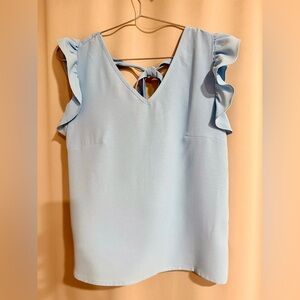 SHEIN Sky Blue Ruffle Sleeve Blouse